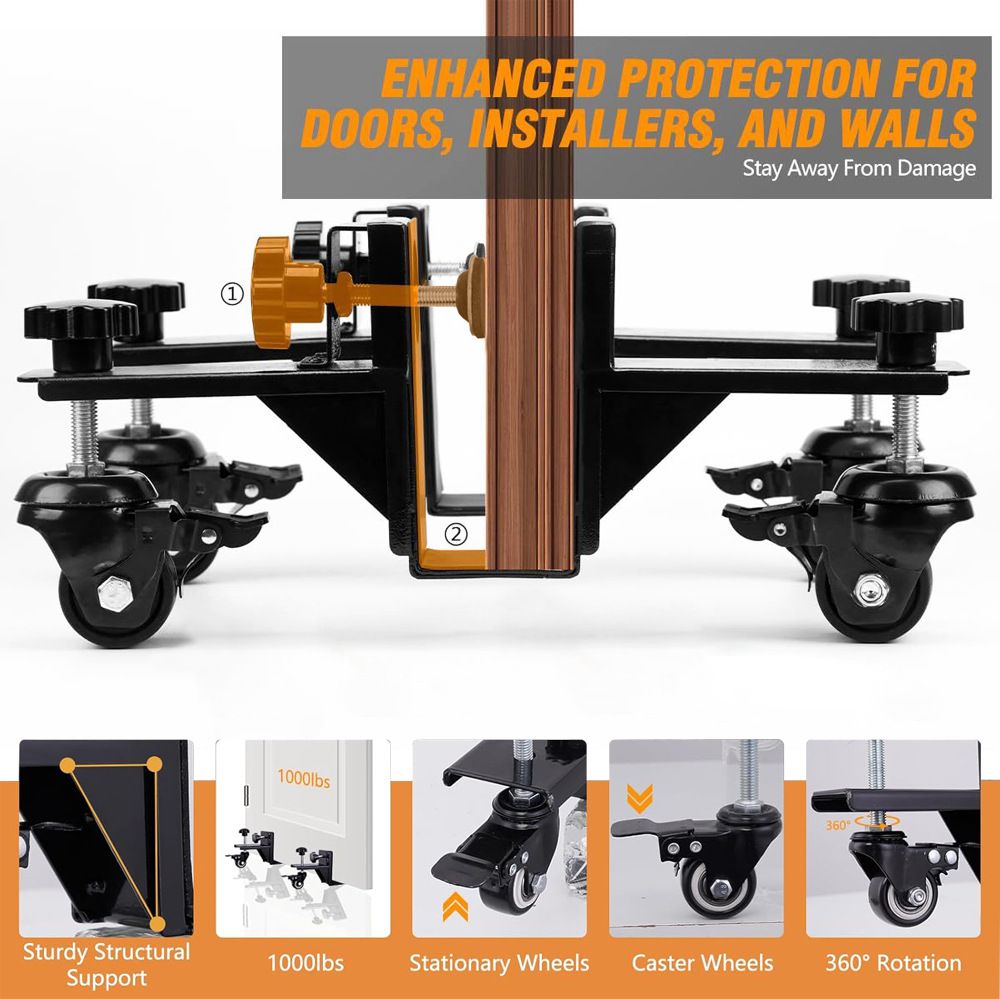 Adjustable Door Installation Roller Tool with 360° Swivel Brake Casters view 7