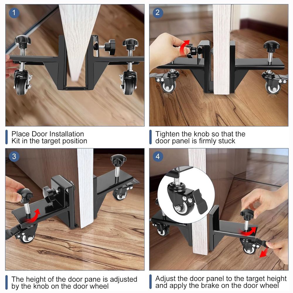 Adjustable Door Installation Roller Tool with 360° Swivel Brake Casters view 8