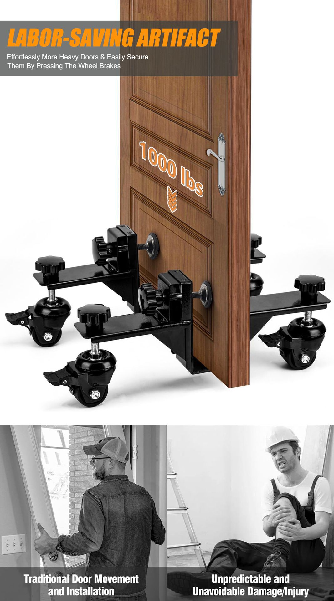 Adjustable Door Installation Roller Tool with 360° Swivel Brake Casters view 9