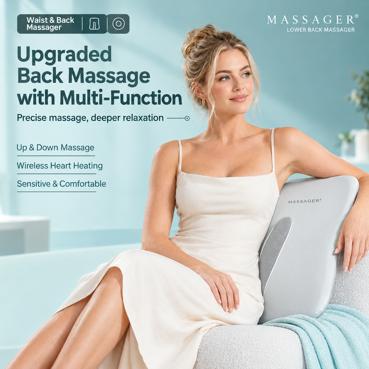 Wireless Multi-Zone Back and Lumbar Massager with Ergonomic Curved Design for — image 1