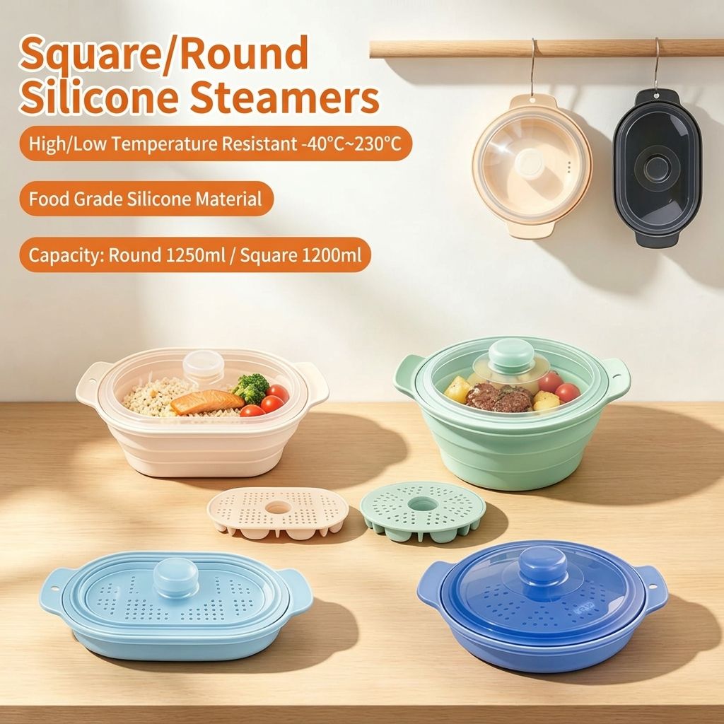 Foldable Food-Grade Silicone Steamer Pot with Lid and Steamer Rack — image 1