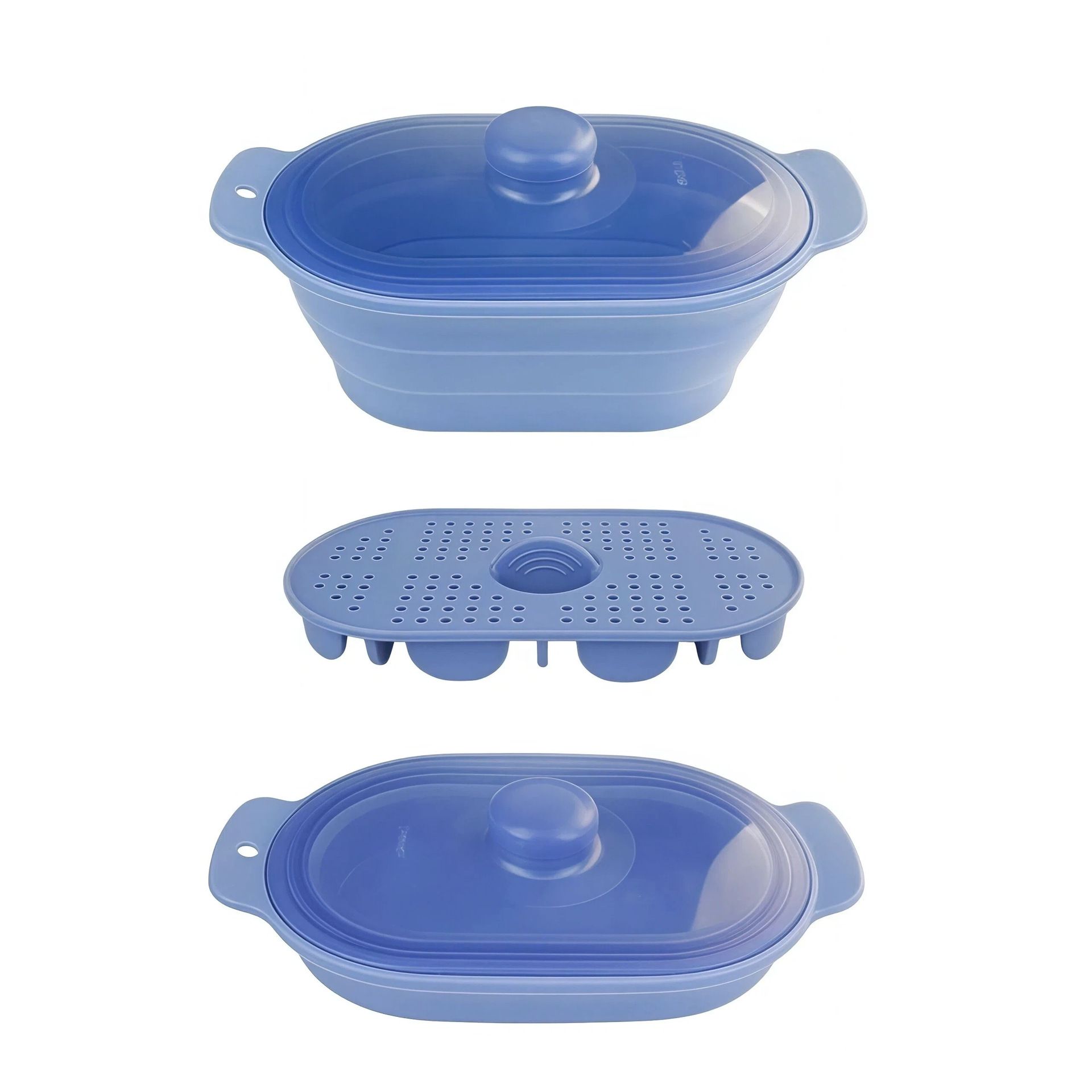 Foldable Food-Grade Silicone Steamer Pot with Lid and Steamer Rack — image 1