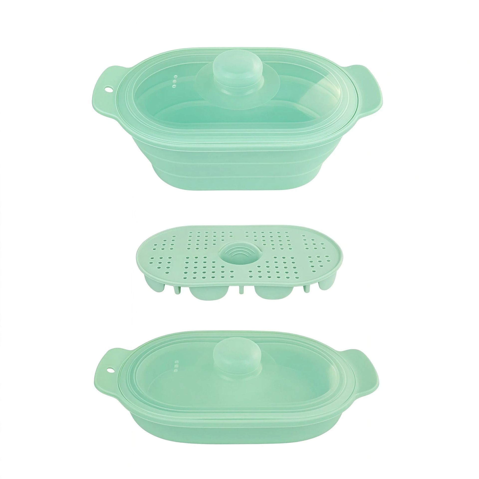 Foldable Food-Grade Silicone Steamer Pot with Lid and Steamer Rack — image 1
