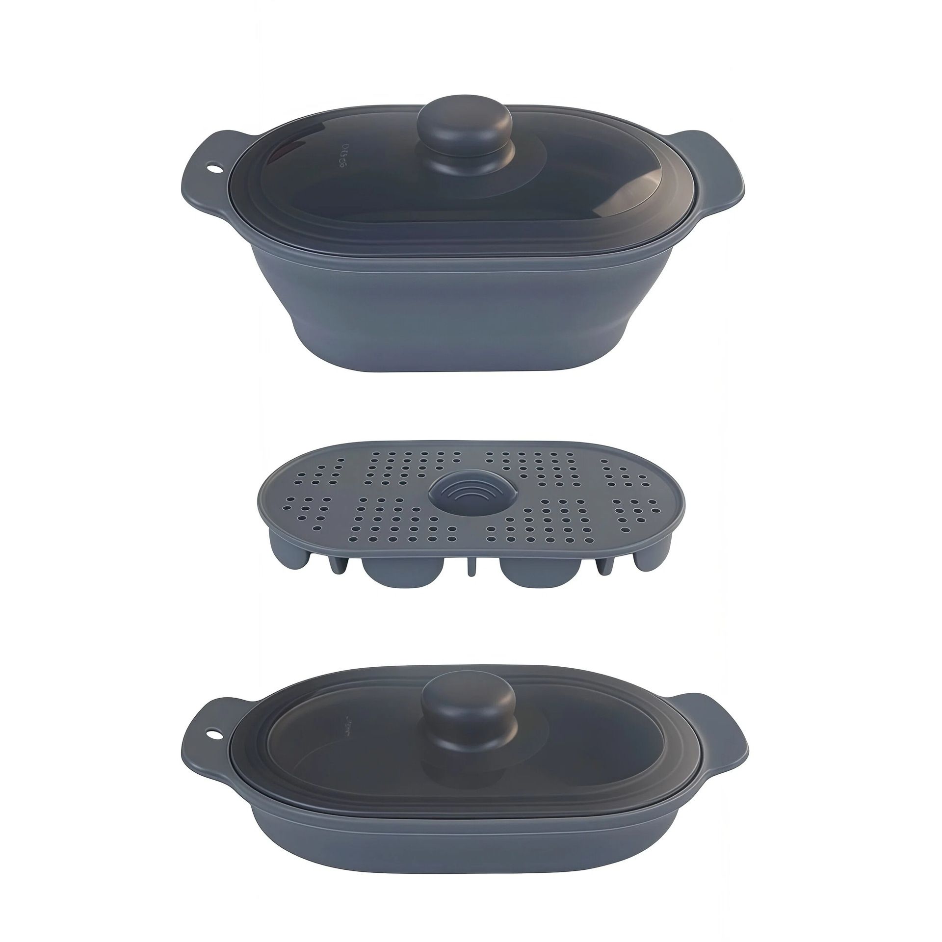 Foldable Food-Grade Silicone Steamer Pot with Lid and Steamer Rack — image 1