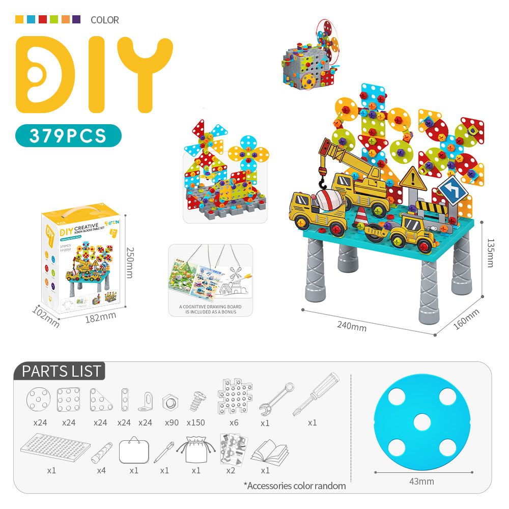 DIY Creative Screw Puzzle Building Block Table Set for Kids Ages 3+ view 7