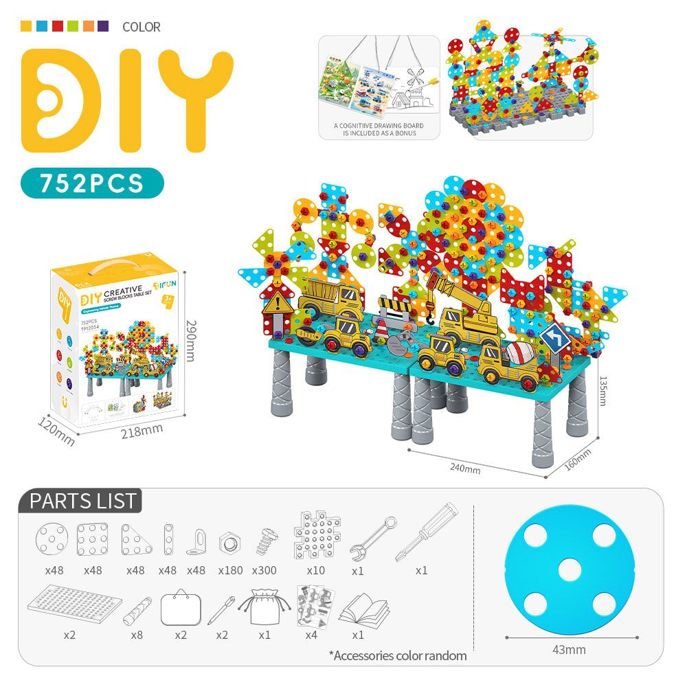 DIY Creative Screw Puzzle Building Block Table Set for Kids Ages 3+ view 9