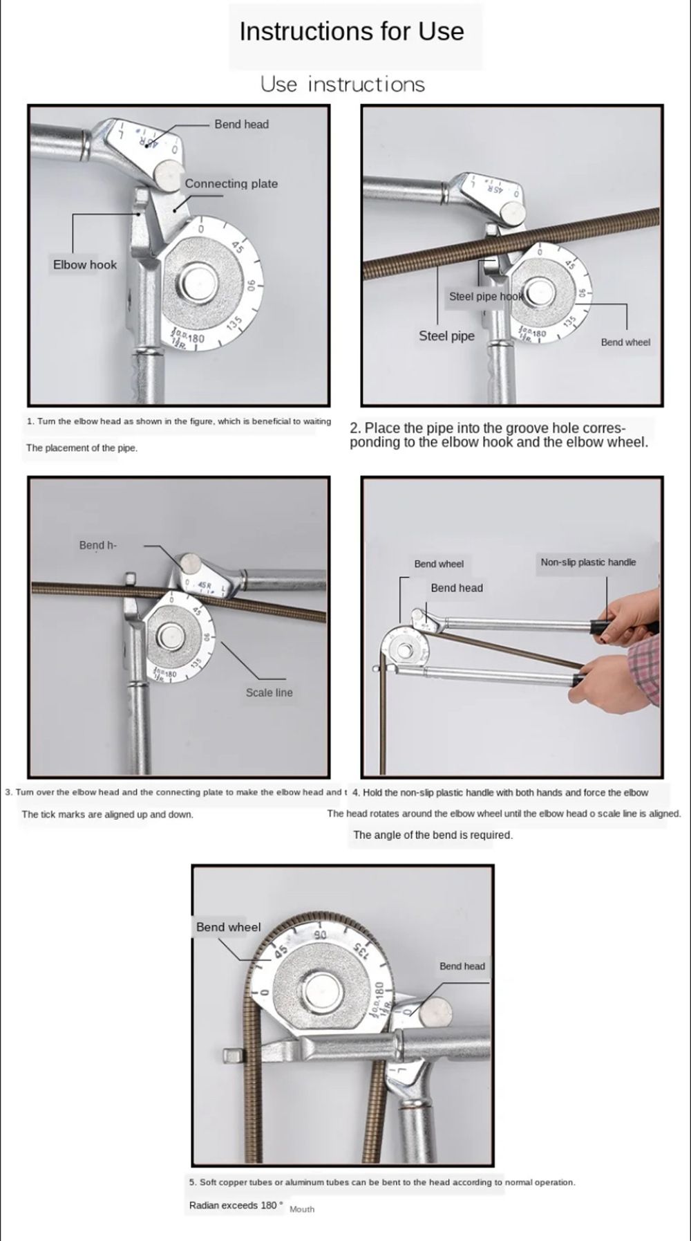 Manual Tube Bender Tool with Dual Long Handles and Angle Scale for Copper view 9
