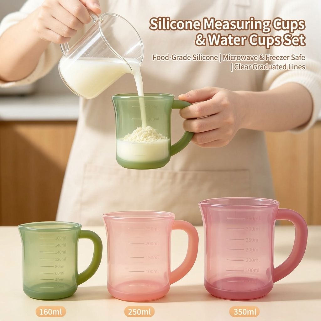 Multipurpose Food-Grade Silicone Measuring Cup & Drinking Cup Set with — image 1