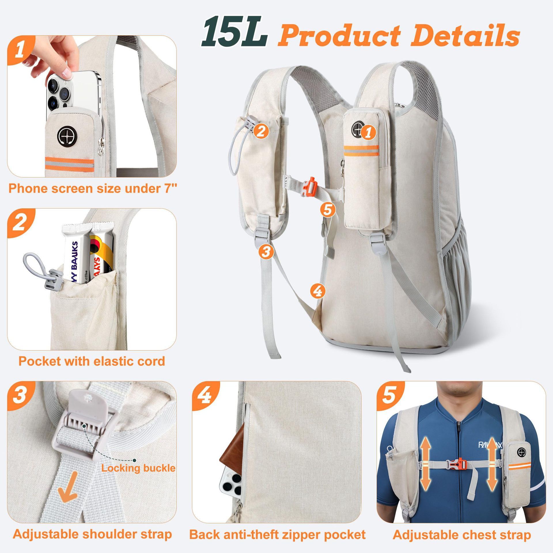 Foldable Lightweight Hiking Backpack for Cycling Travel Commuting Outdoor view 3