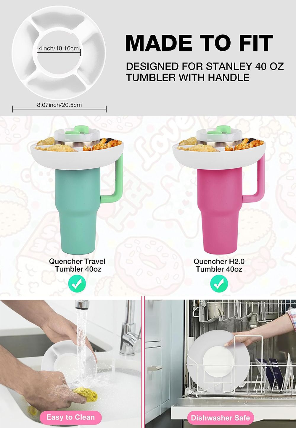 Food-Grade Silicone Snack Tray Ring for 40 oz Handled Tumbler view 9
