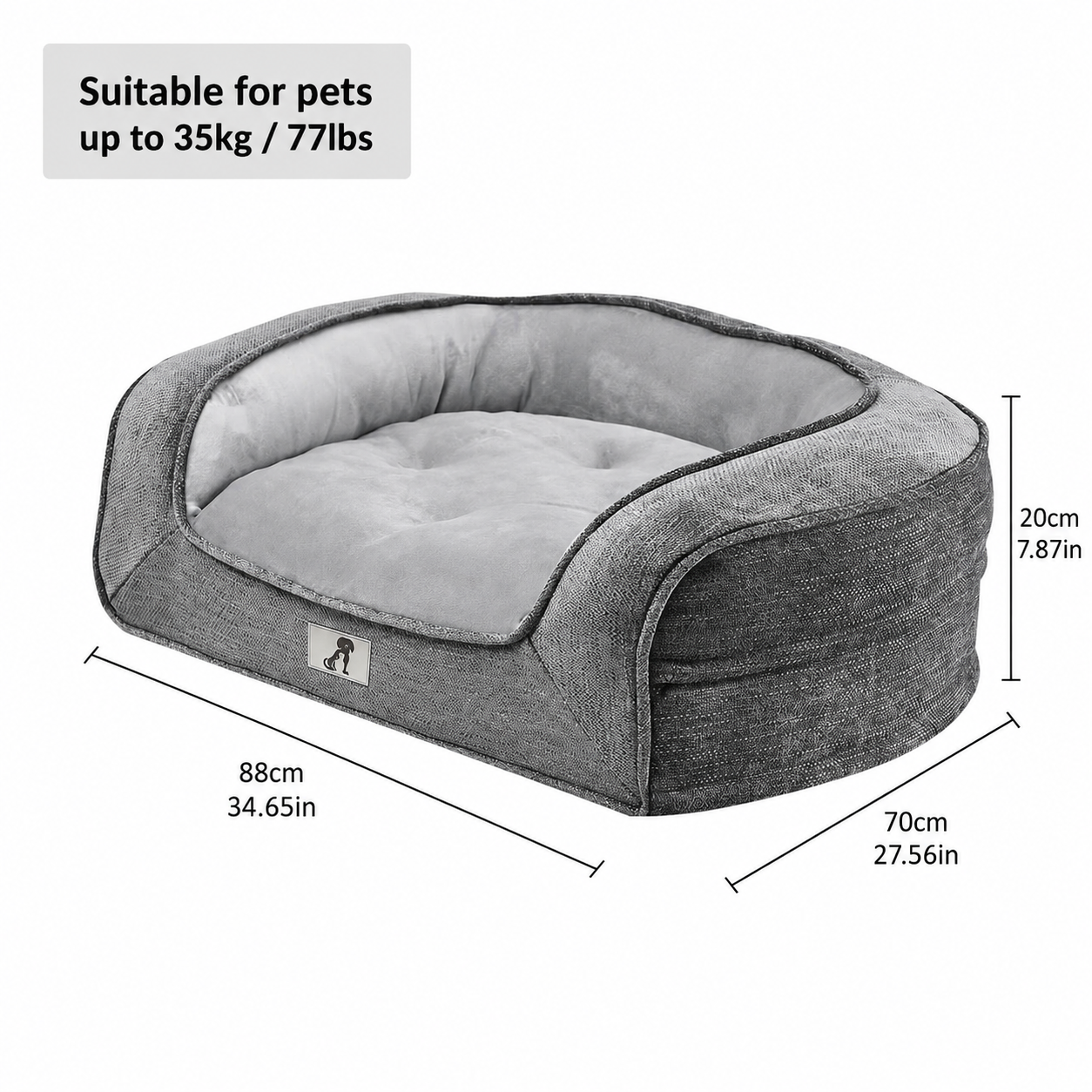 Plush Orthopedic Pet Sofa Bed with Bolstered Edges – Ultra-Soft Sponge Filled view 2