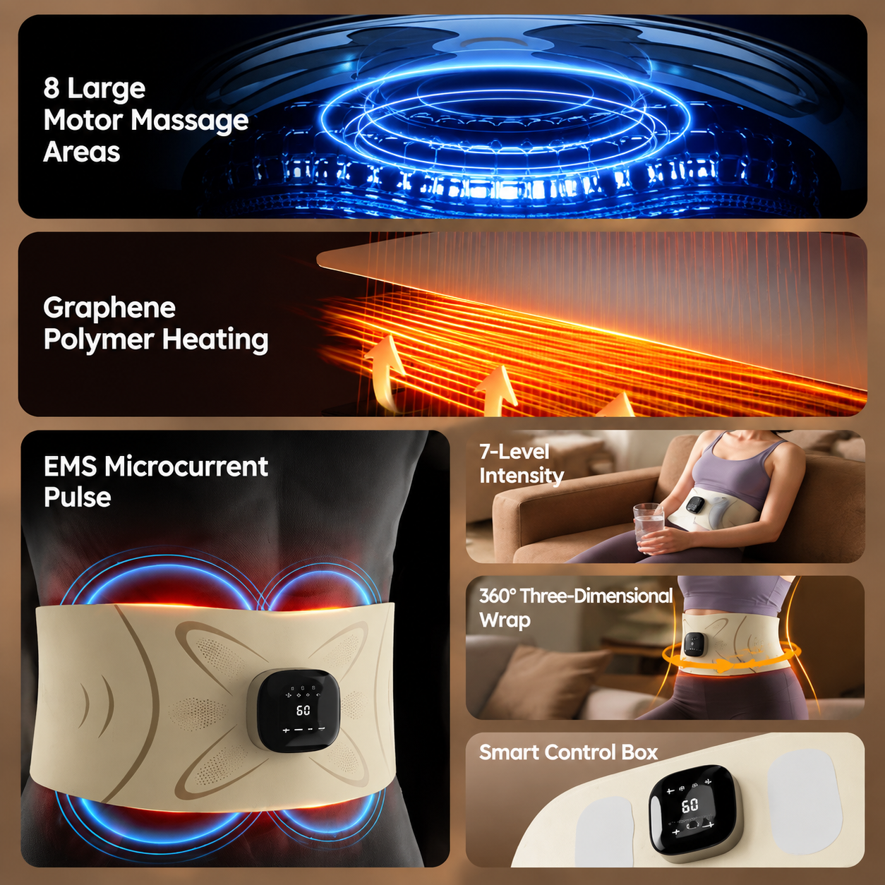 EMS Microcurrent Pulse Waist Massage Belt with Graphene Heating & Lumbar Support view 4