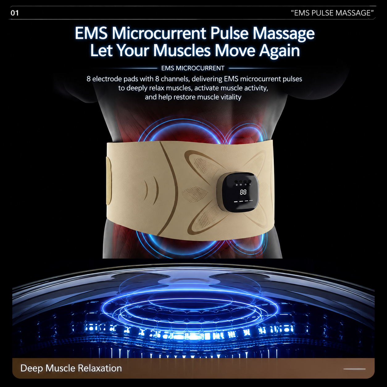 EMS Microcurrent Pulse Waist Massage Belt with Graphene Heating & Lumbar Support view 5