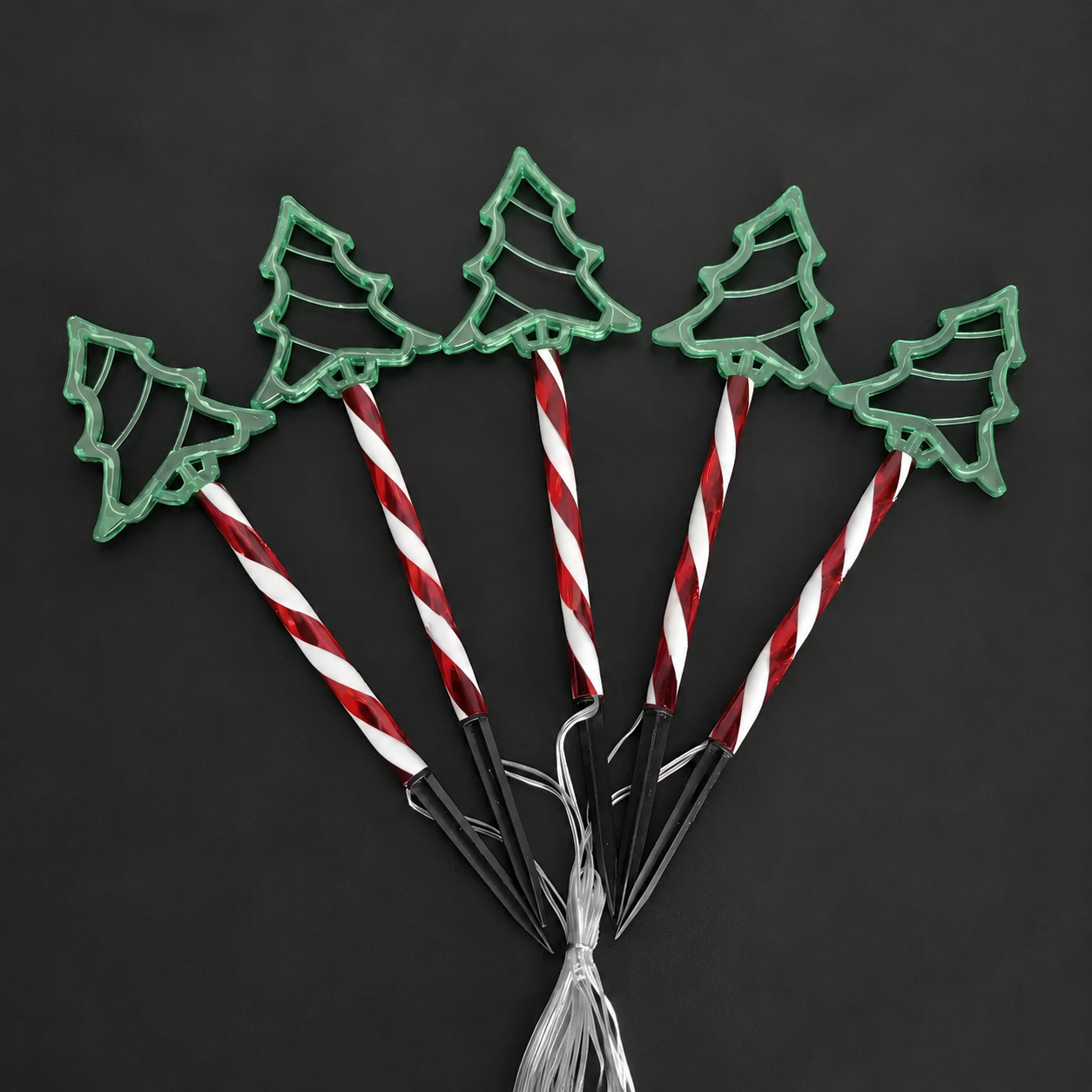 Solar-Powered Christmas Tree Stake Lights with Red-White Spiral Poles