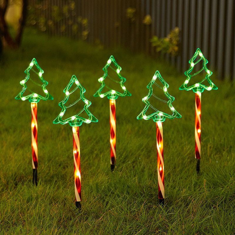 Solar-Powered Christmas Tree Stake Lights with Red-White Spiral Poles view 4