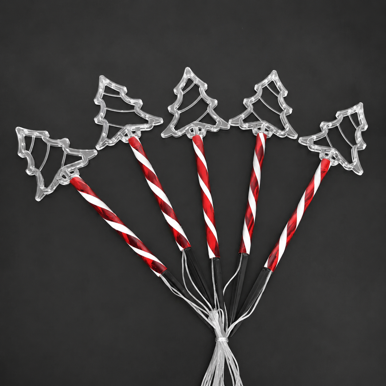Solar-Powered Christmas Tree Stake Lights with Red-White Spiral Poles view 5