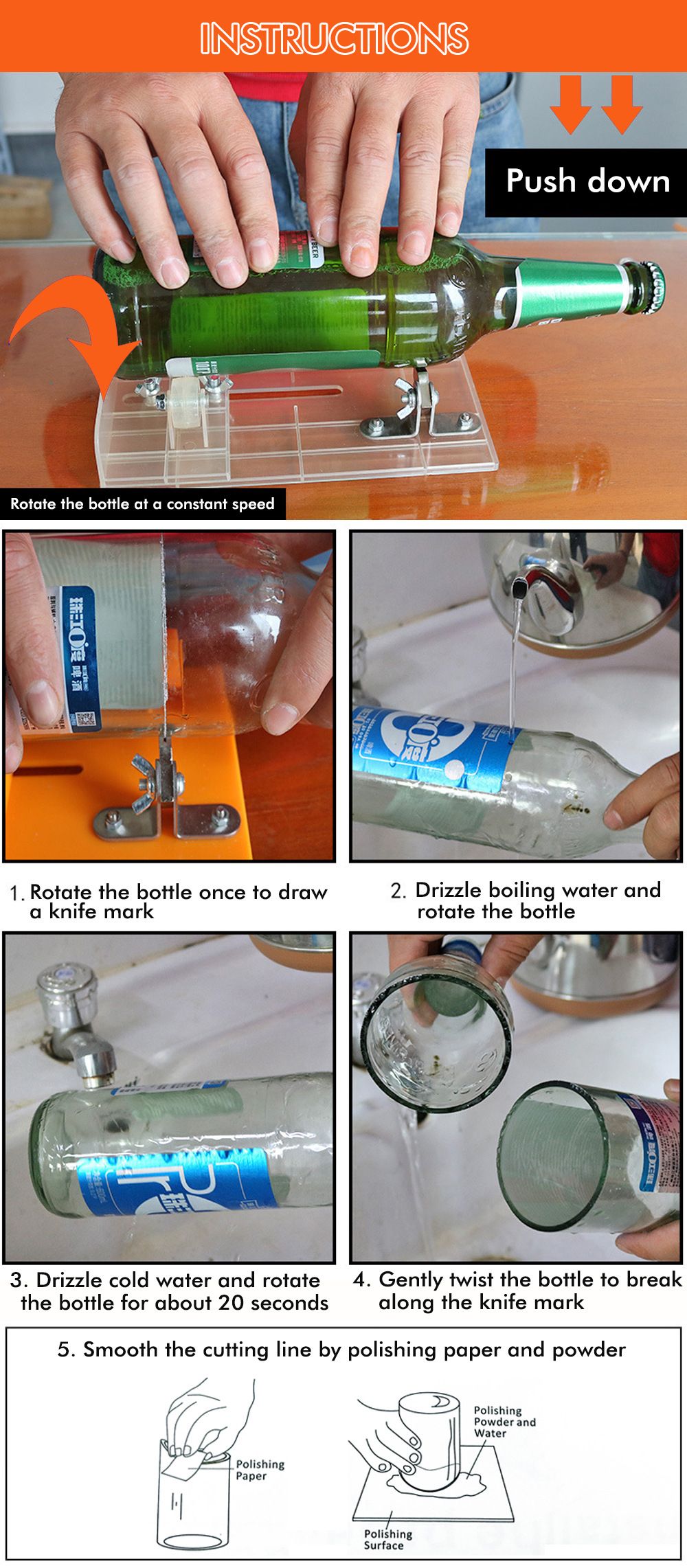 Glass Bottle Cutter with Adjustable Cutting Head and Support Rollers for DIY view 8