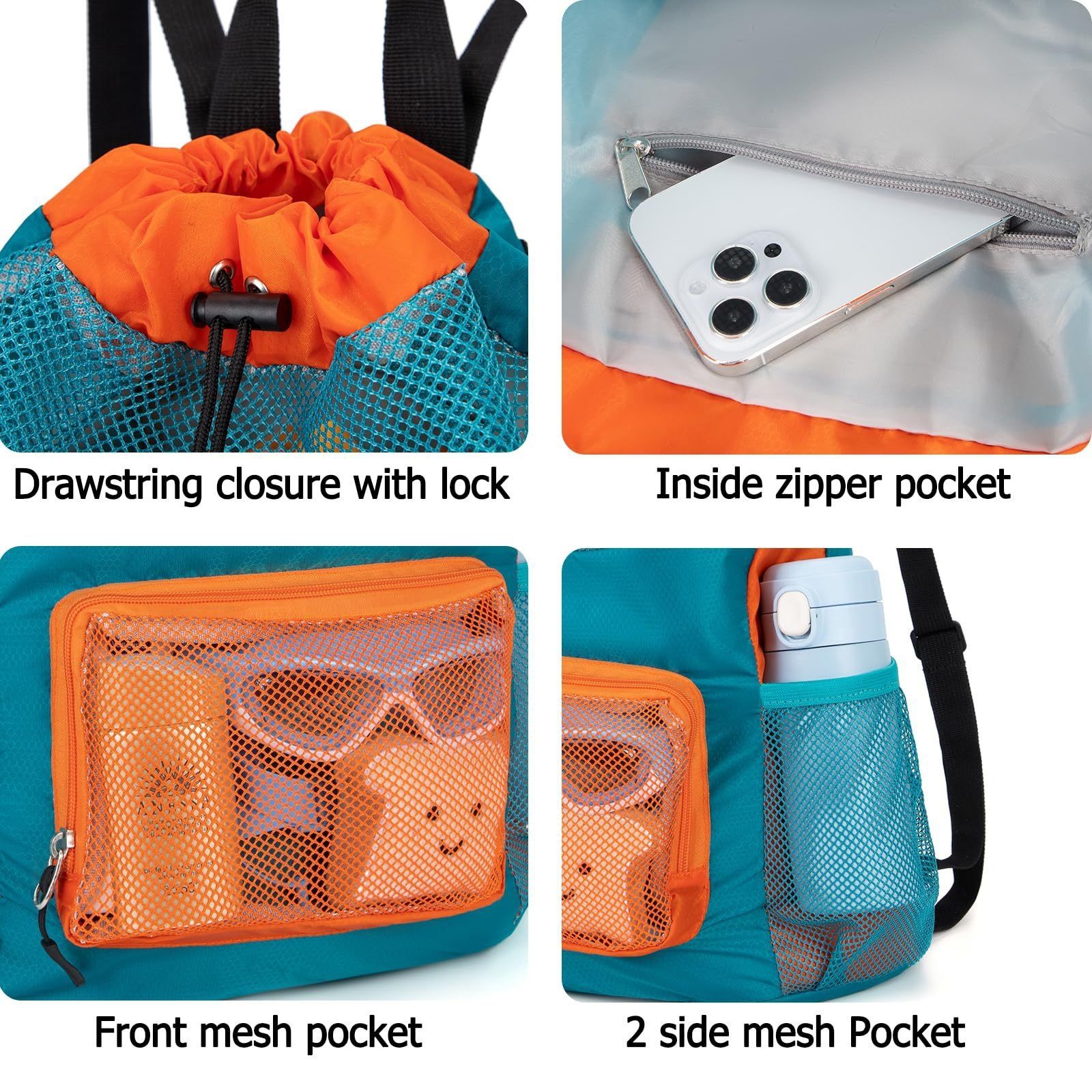 Drawstring Mesh Backpack Waterproof Sports Gym Bag Lightweight Beach Swim view 3