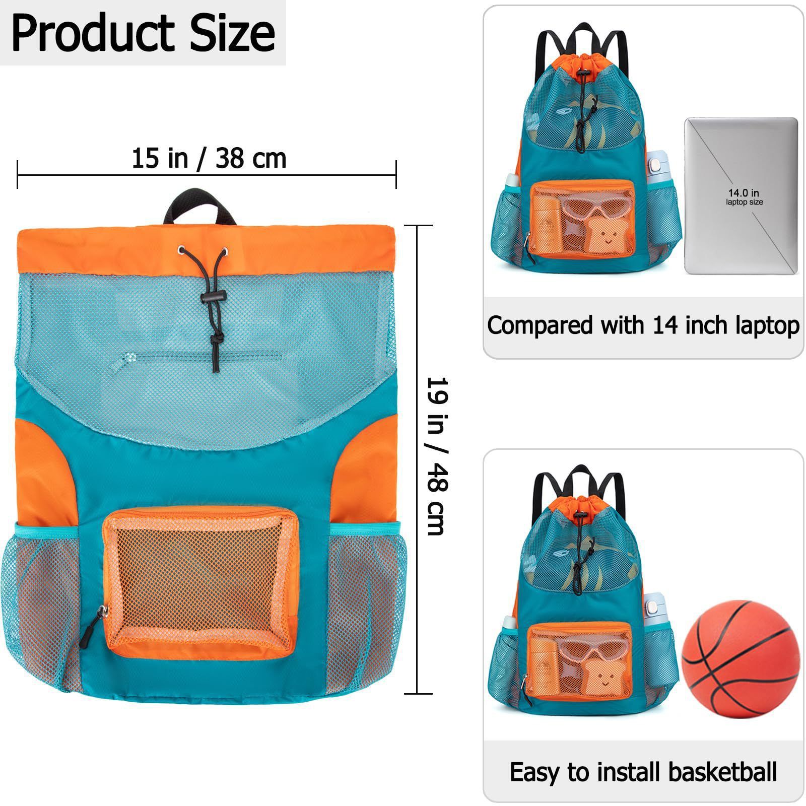 Drawstring Mesh Backpack Waterproof Sports Gym Bag Lightweight Beach Swim view 2