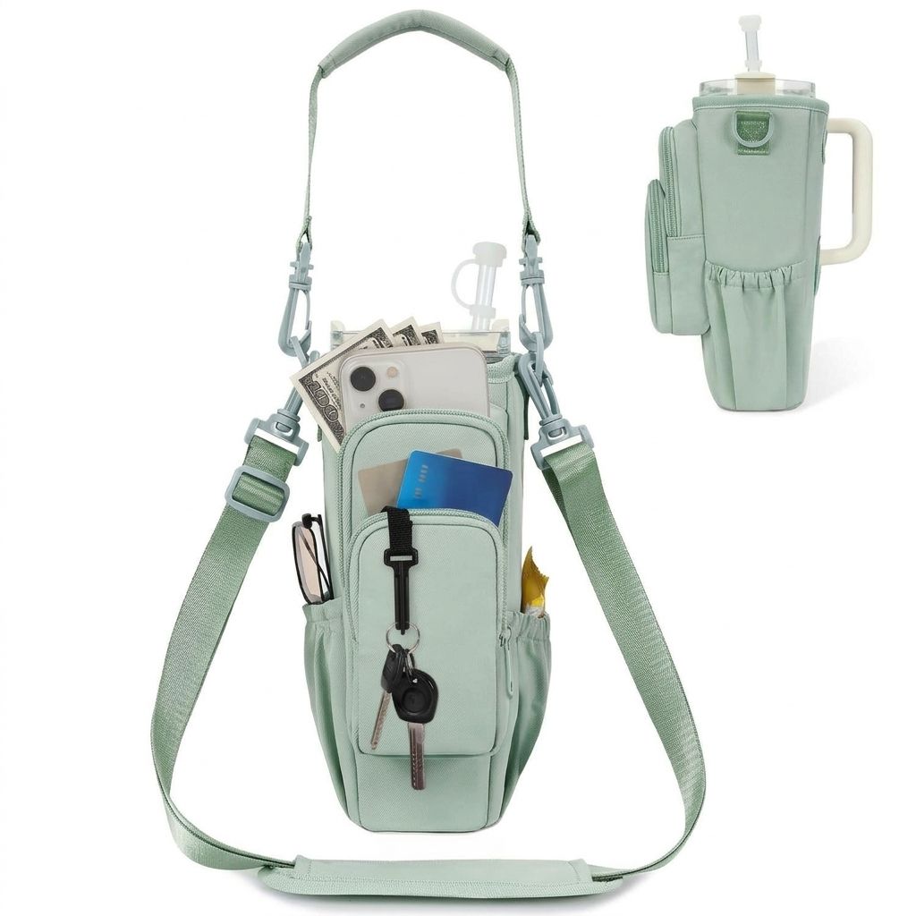 Portable Crossbody Insulated Cup Carrier Sleeve with Adjustable Strap and view 9