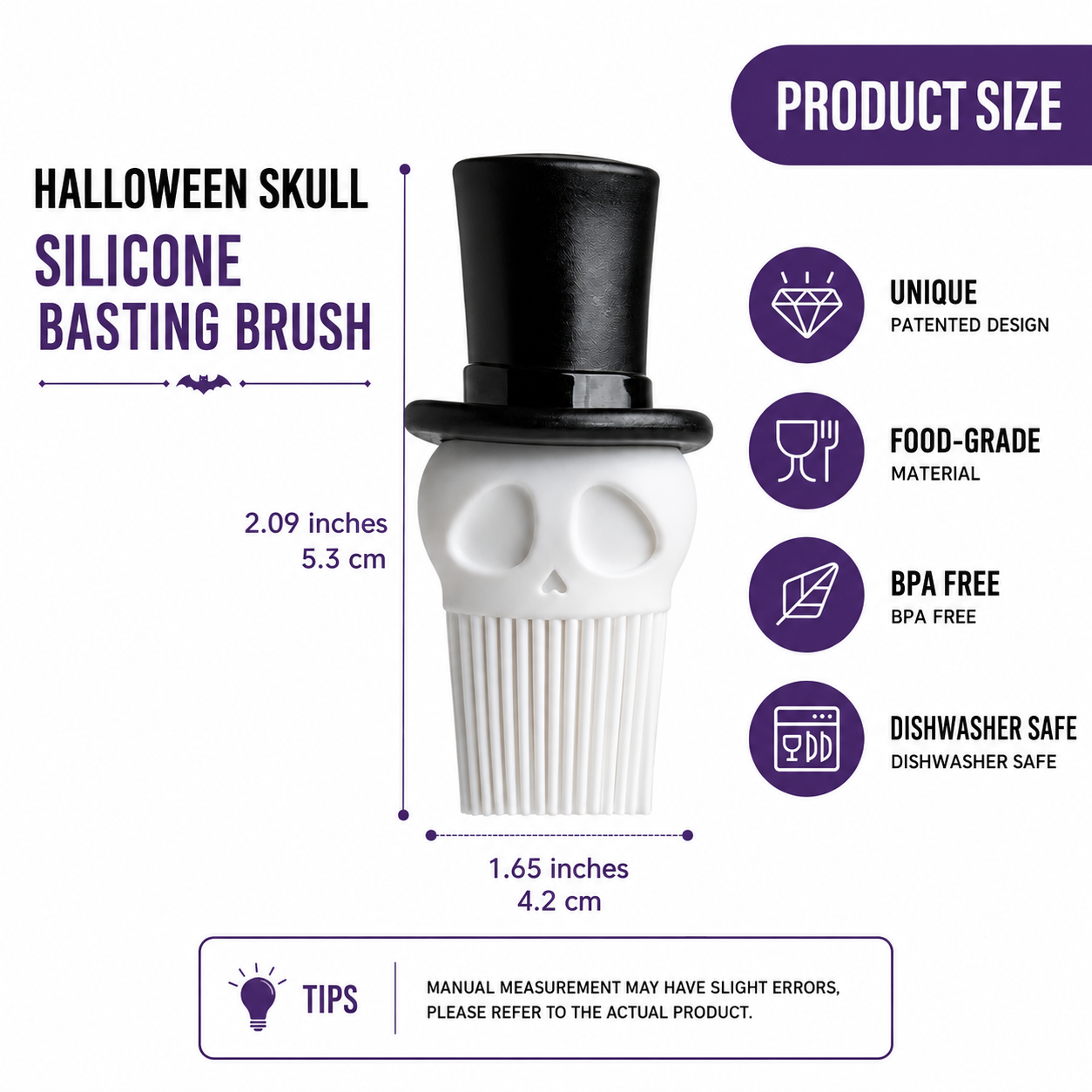 Skeleton Top Hat Silicone Basting Brush – Whimsical Halloween Kitchen Tool for view 3