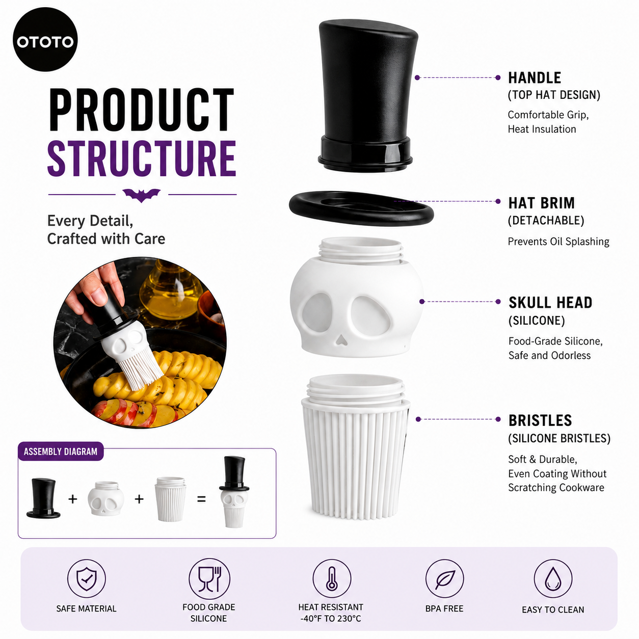 Skeleton Top Hat Silicone Basting Brush – Whimsical Halloween Kitchen Tool for view 5