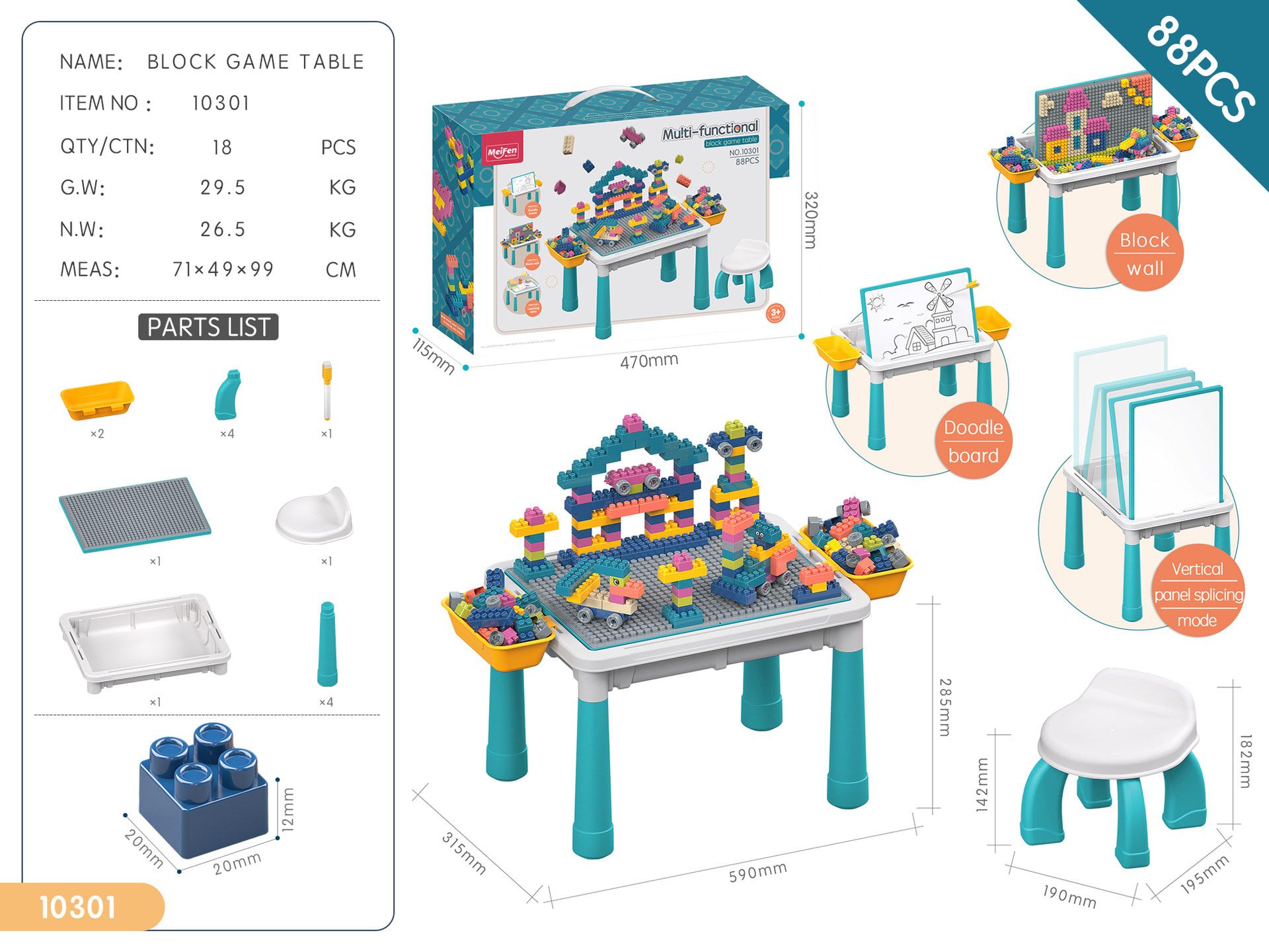 Multifunctional Kids Building Block Table Set with Storage view 5
