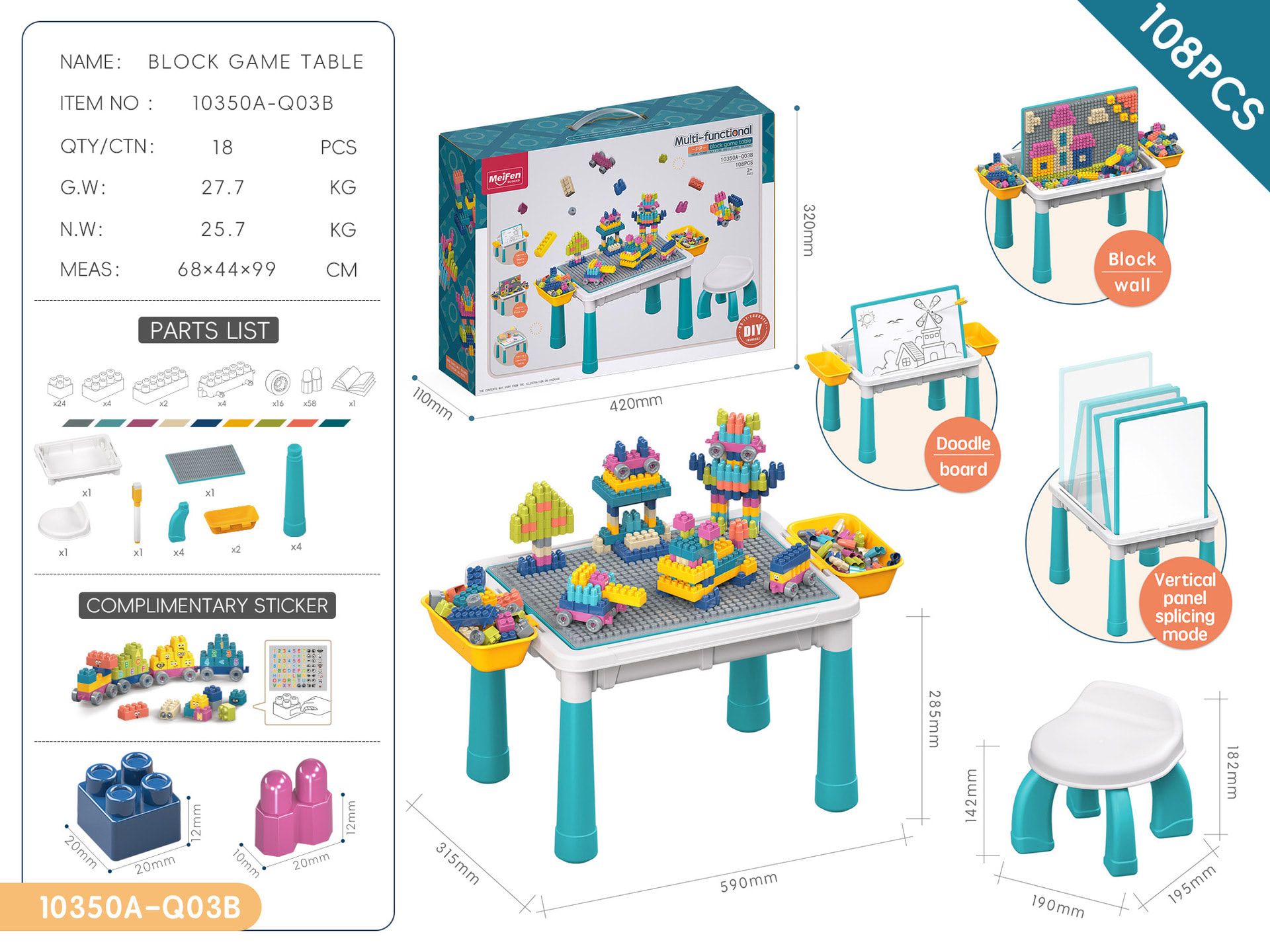 Multifunctional Kids Building Block Table Set with Storage view 7