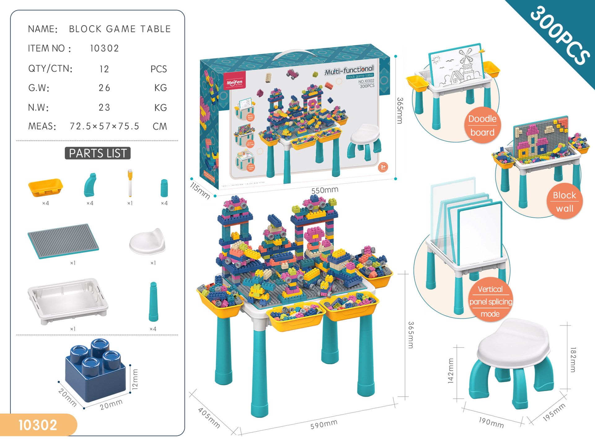 Multifunctional Kids Building Block Table Set with Storage view 6