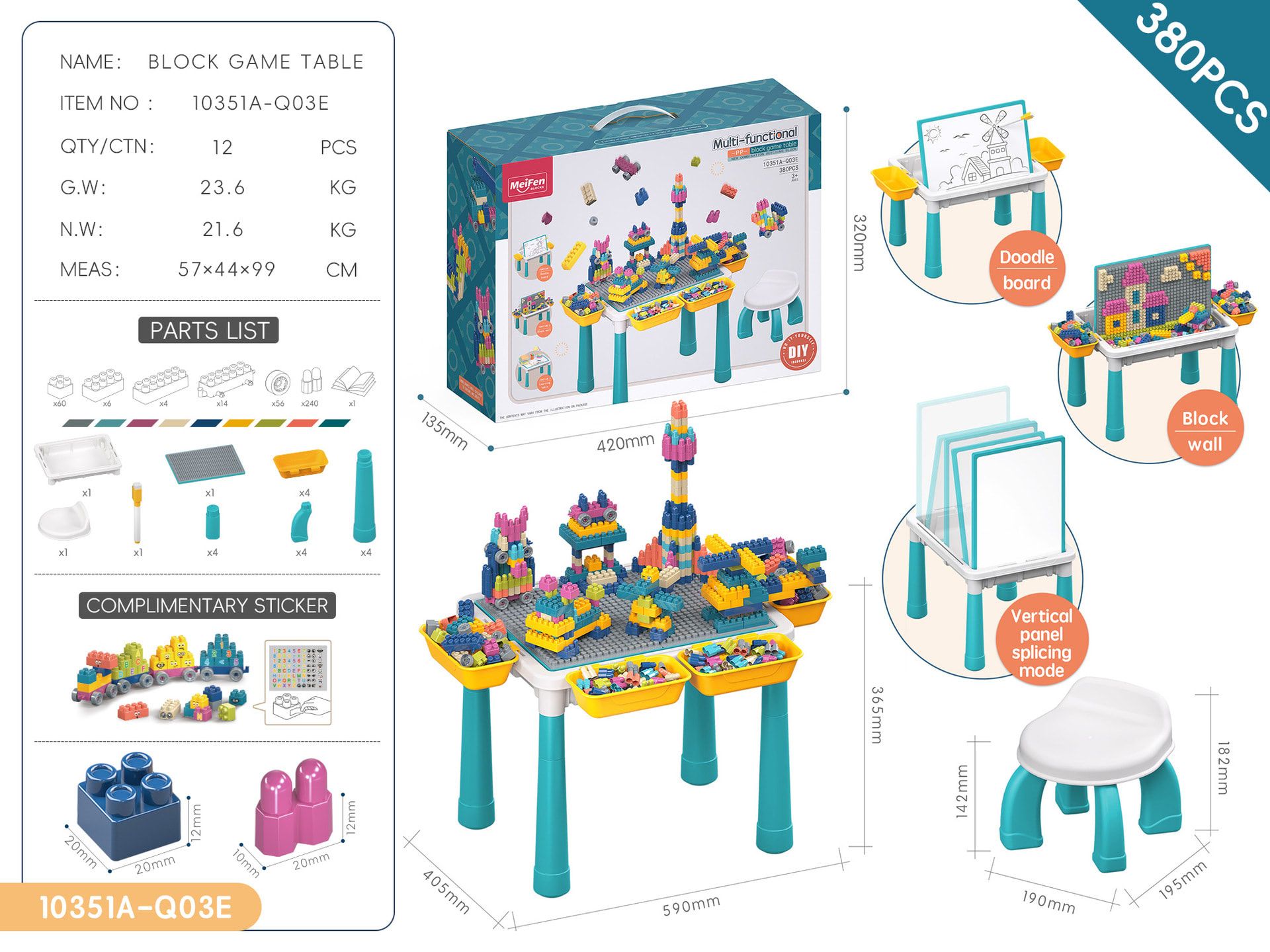 Multifunctional Kids Building Block Table Set with Storage view 8