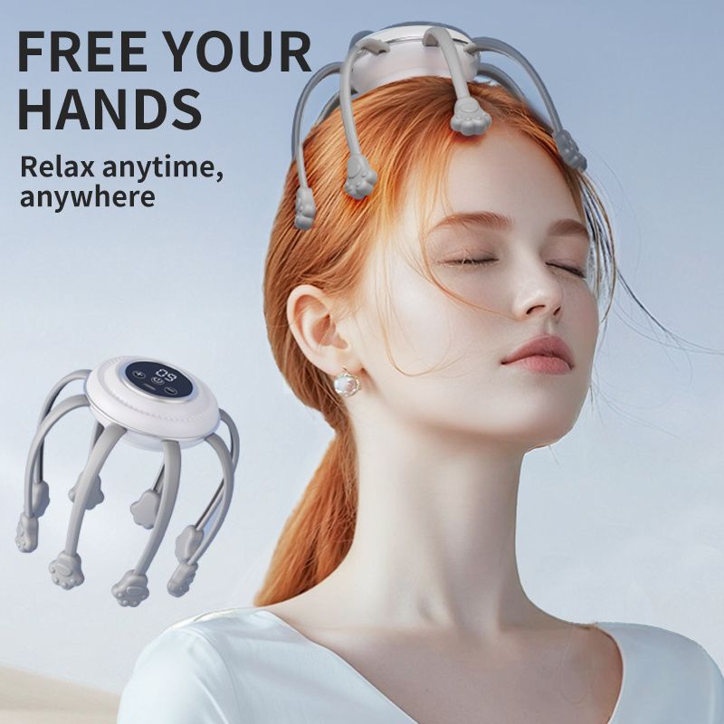 Wireless Octopus Head Massager with USB Charging – Ergonomic Scalp Relaxation view 2