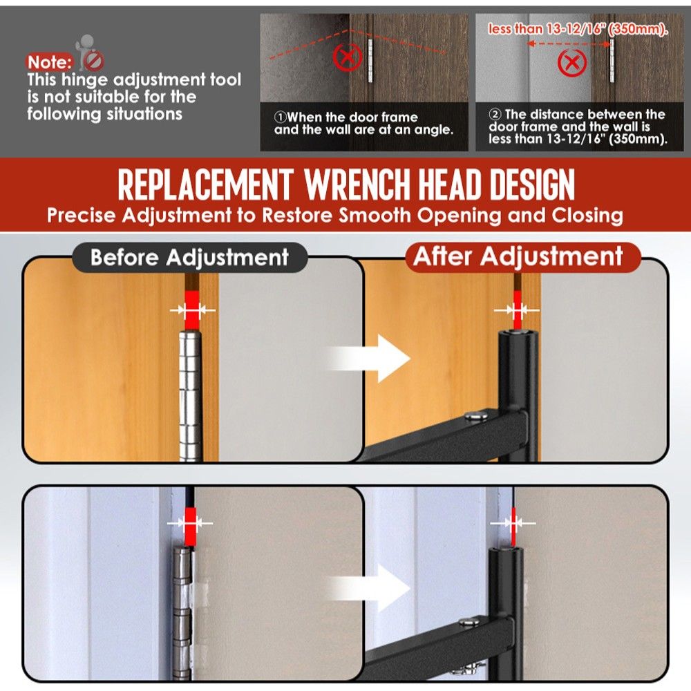 Four-in-One Hinge Gap Adjustment Tool with Interchangeable T-Type Heads for view 8