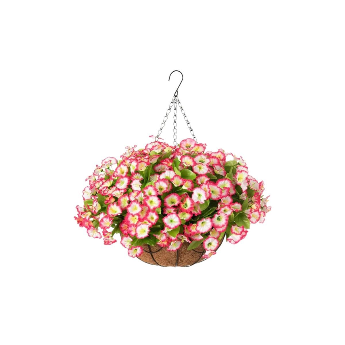 Artificial Petunia Hanging Flower Arrangement Red White Blue Flowers Outdoor view 8