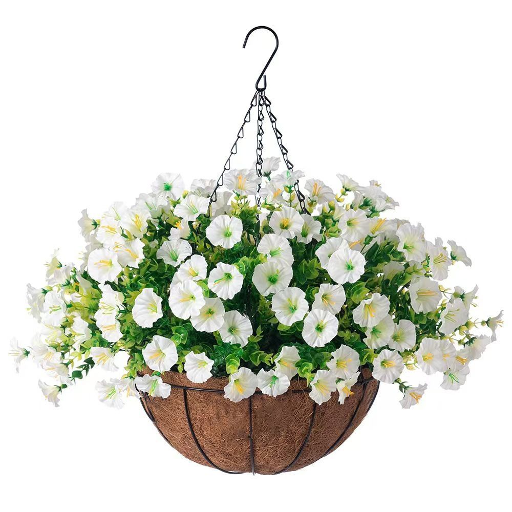 Artificial Petunia Hanging Flower Arrangement Red White Blue Flowers Outdoor — image 1