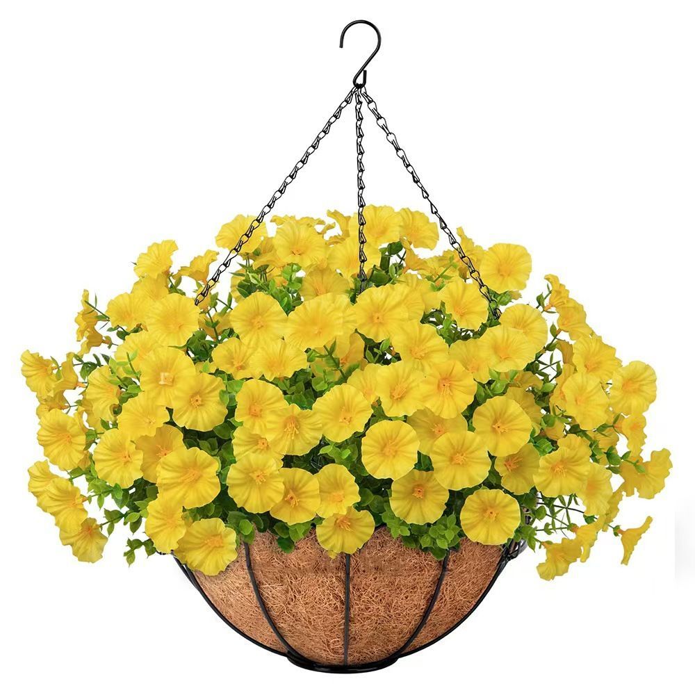 Artificial Petunia Hanging Flower Arrangement Red White Blue Flowers Outdoor view 5