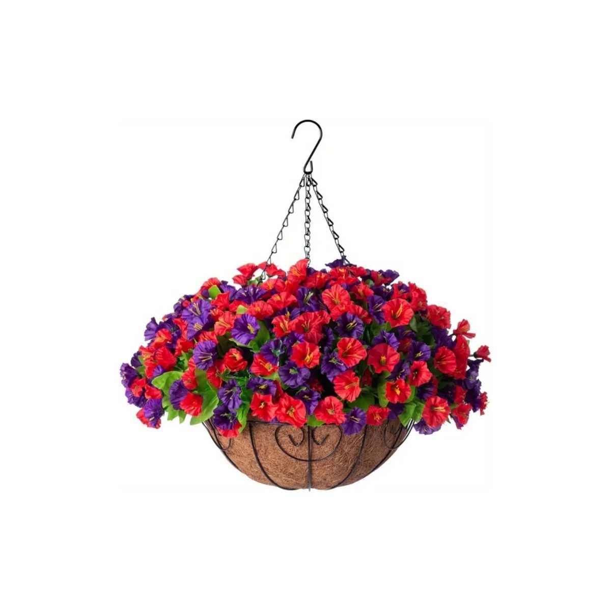 Artificial Petunia Hanging Flower Arrangement Red White Blue Flowers Outdoor view 9