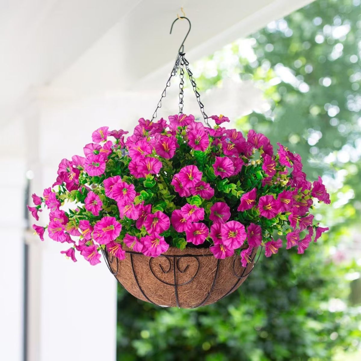 Artificial Petunia Hanging Flower Arrangement Red White Blue Flowers Outdoor — image 1