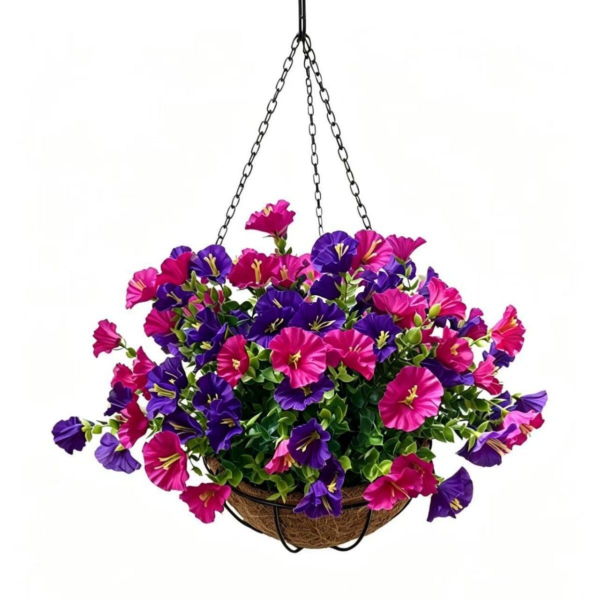 Artificial Petunia Hanging Flower Arrangement Red White Blue Flowers Outdoor view 7