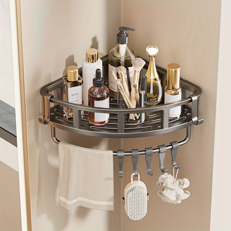 Gray Shower Caddy 3-Tier Corner Caddy Shower Hooks Bathroom Storage Rust-Resistant view 6