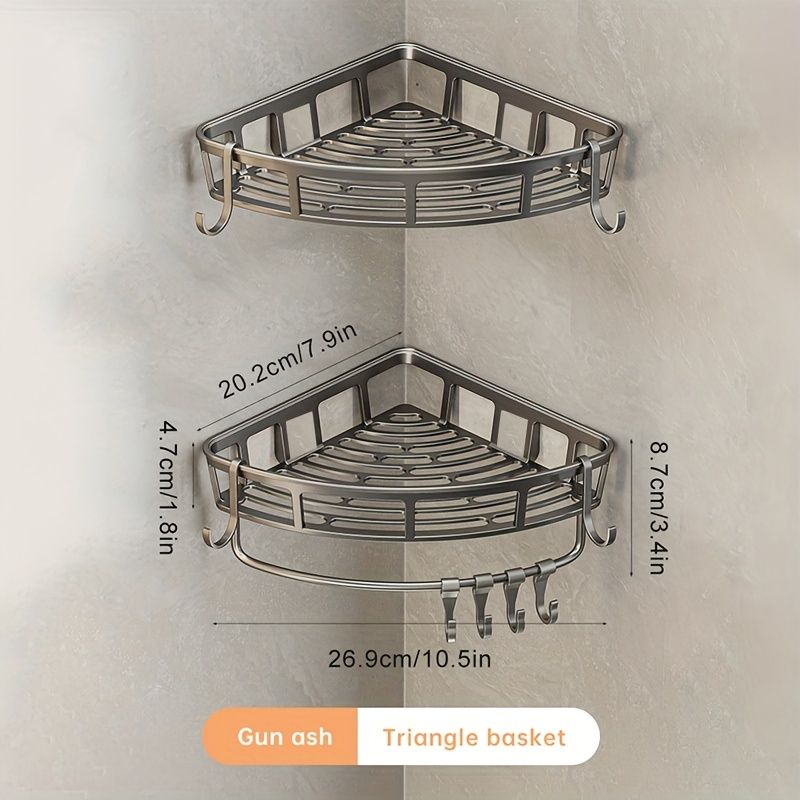 Gray Shower Caddy 3-Tier Corner Caddy Shower Hooks Bathroom Storage Rust-Resistant view 9