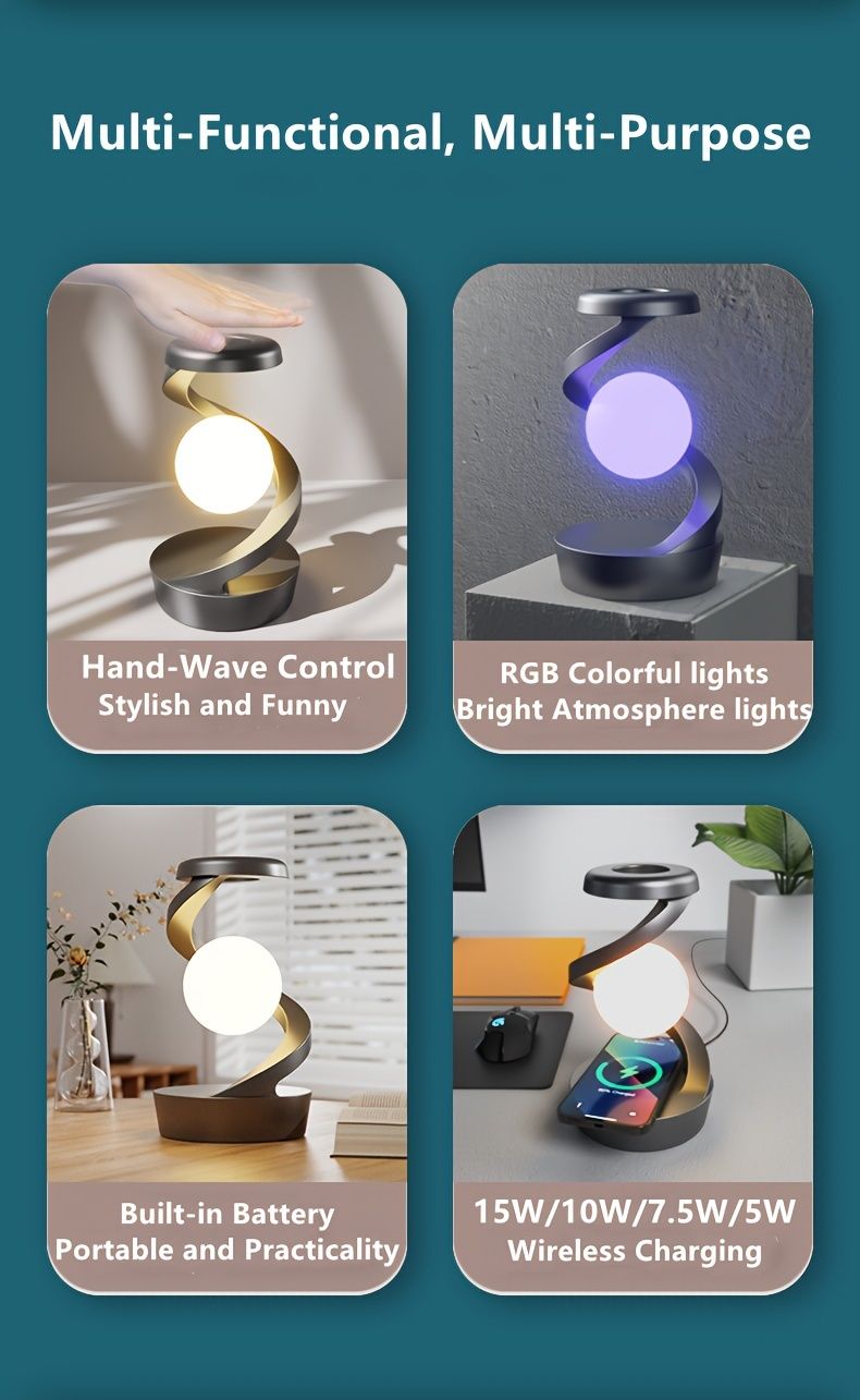 Gray Modern Night Light Spiral Design LED Night Light Ambient Lighting Wireless view 13