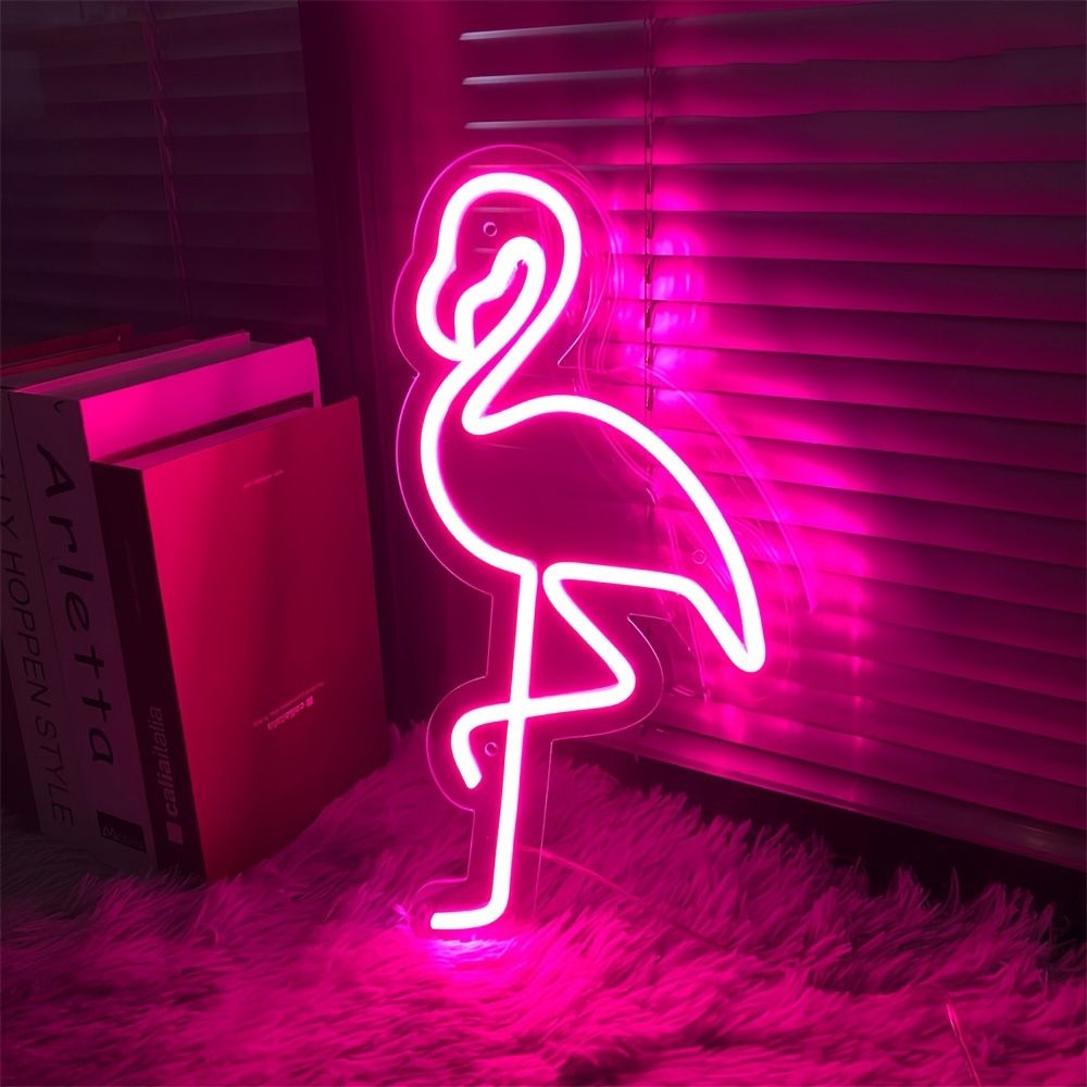 Red White Flamingo Night Light Neon Lamp Tropical Decor Home Accent Pink Light