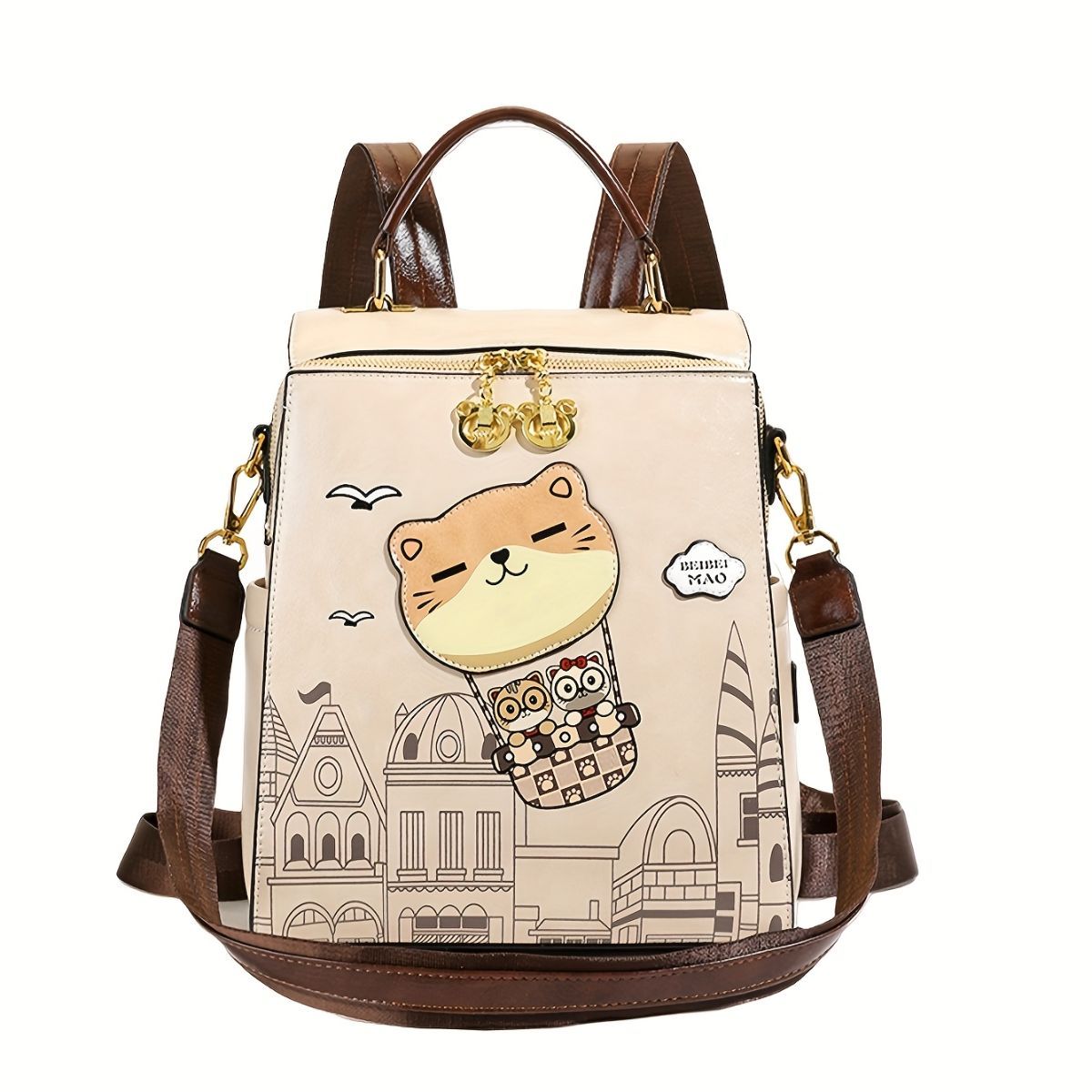 Fashionable Backpack Printed Backpack Double-Shoulder Backpack Cute Cat Print — image 1