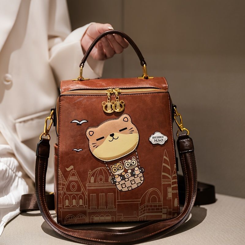 Fashionable Backpack Printed Backpack Double-Shoulder Backpack Cute Cat Print view 10
