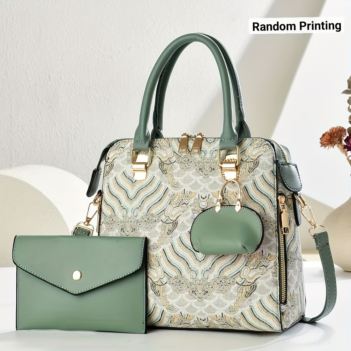 Ladies Hand-Held Bags 2-Piece Set Embroidered Print Retro Stylish Bag With view 2