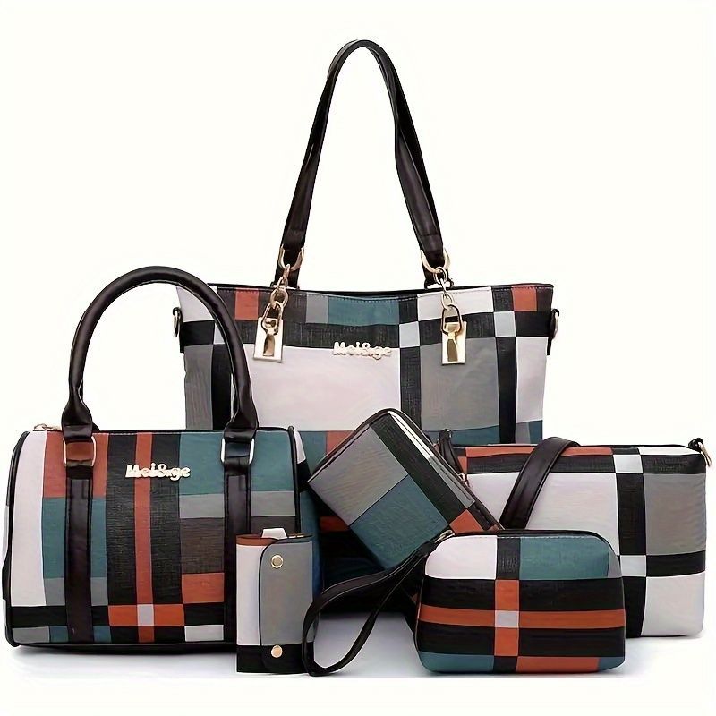 Women'S Bag Set Six Piece Bag Set Checkered Bag Large Capacity Bag Korean view 4