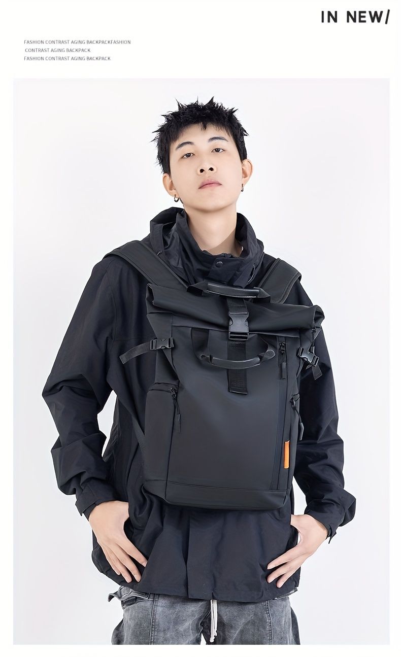 Roll-Top Backpack Travel Backpack Water-Resistant Backpack Unisex Backpack view 7
