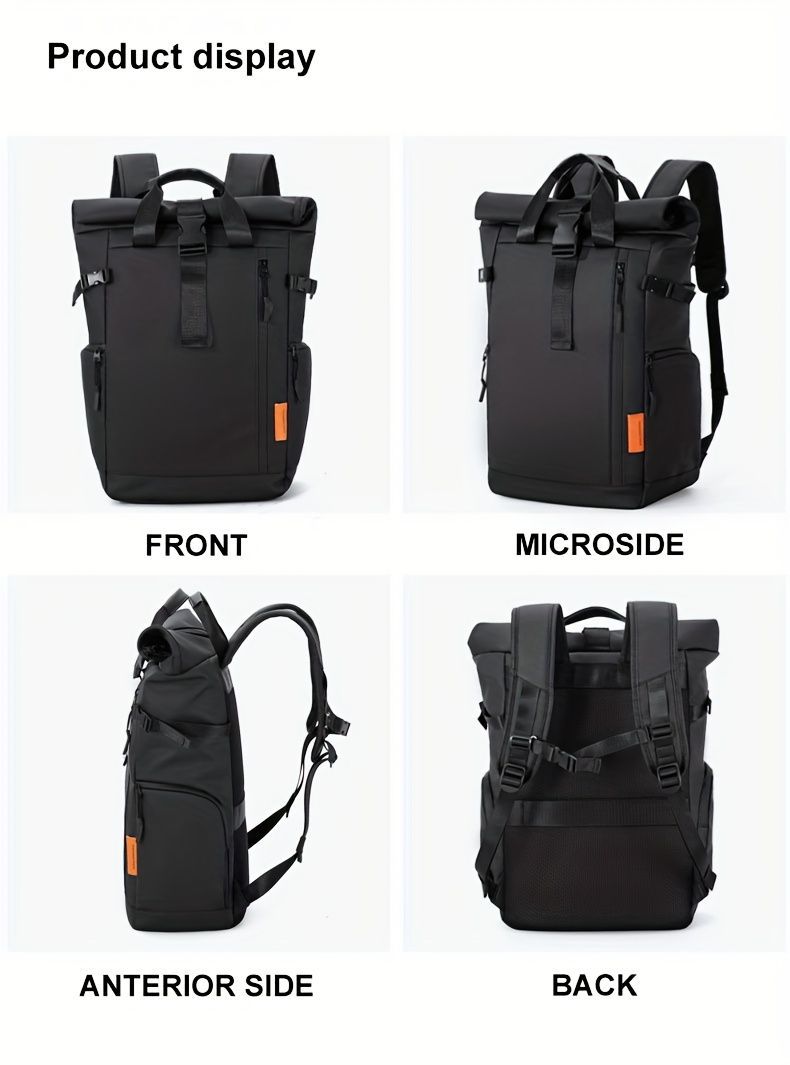 Roll-Top Backpack Travel Backpack Water-Resistant Backpack Unisex Backpack view 9