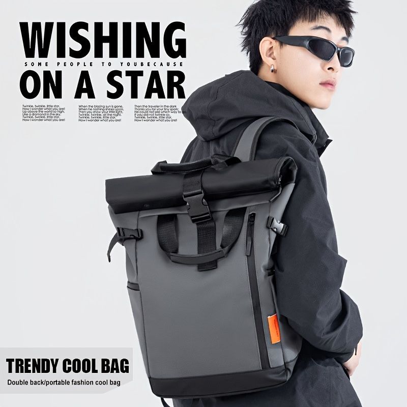 Roll-Top Backpack Travel Backpack Water-Resistant Backpack Unisex Backpack view 6