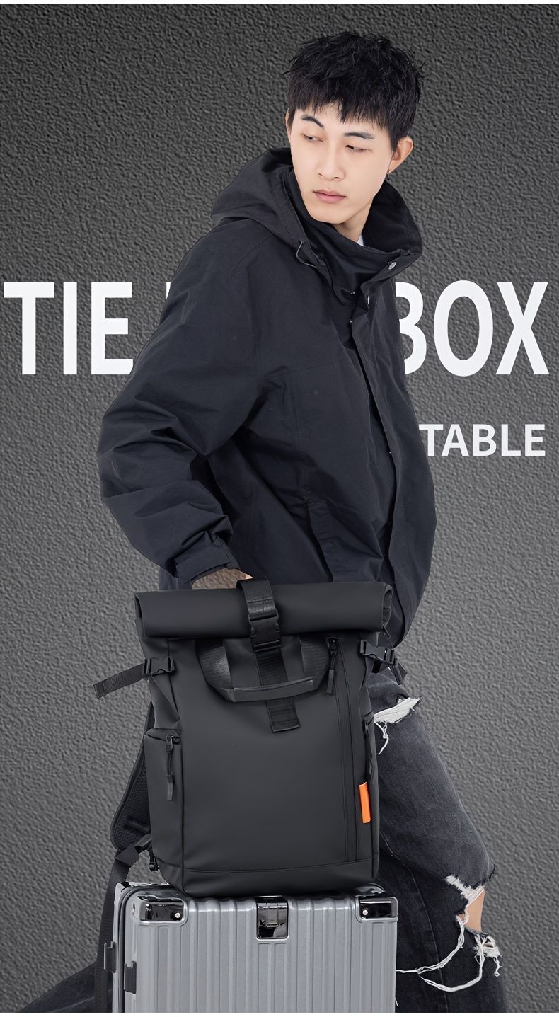 Roll-Top Backpack Travel Backpack Water-Resistant Backpack Unisex Backpack view 14